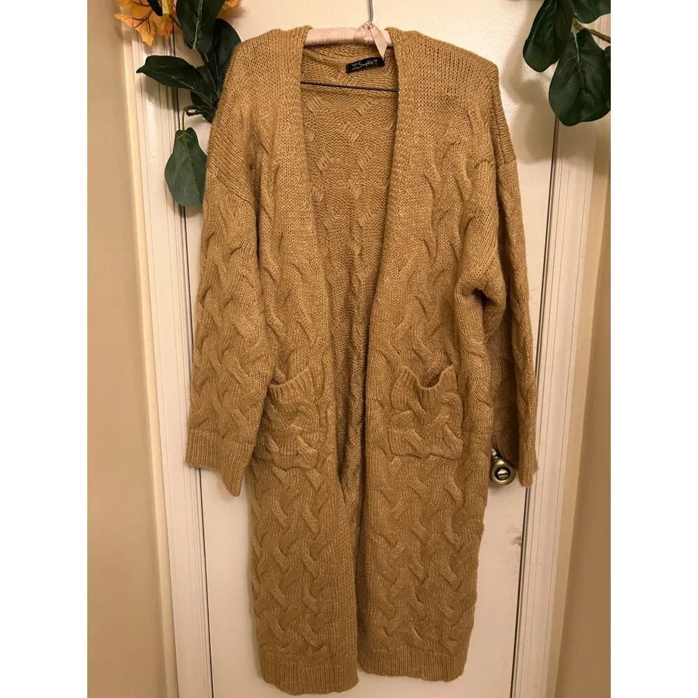 Simplee Apparel Women’s Long Sleeve Chunky Knit Cozy Sweater Tan Medium - Picture 3 of 14